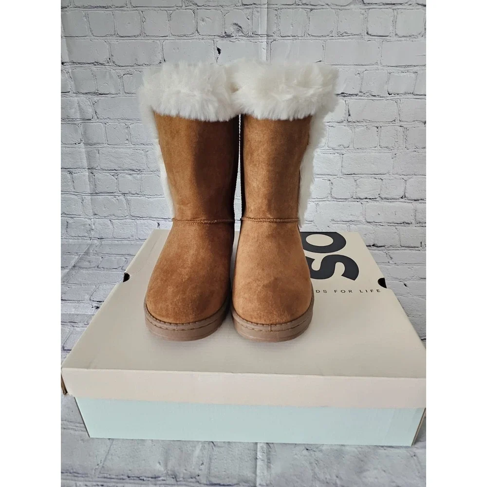 SO‎ Goods For Life Women Chestnut Faux Fur Button Winter Boots Cozy Size 6